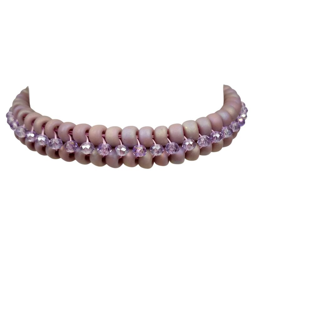HANDMADE ~Lavender Sparkle Herringbone & Crystals Bracelet ~6¼''